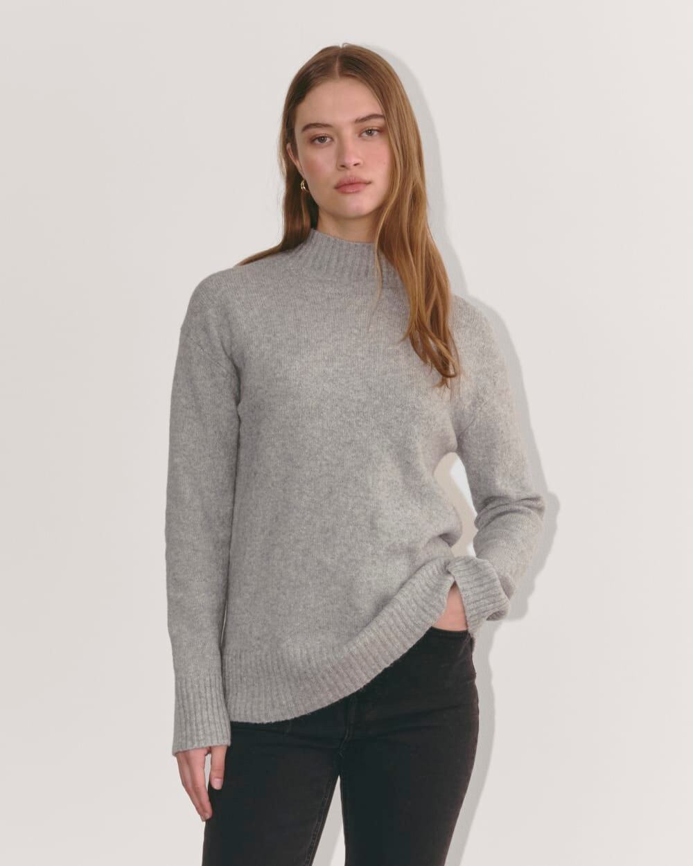 Everlane Mock Neck Gray Sweater in Plush Cotton Size L